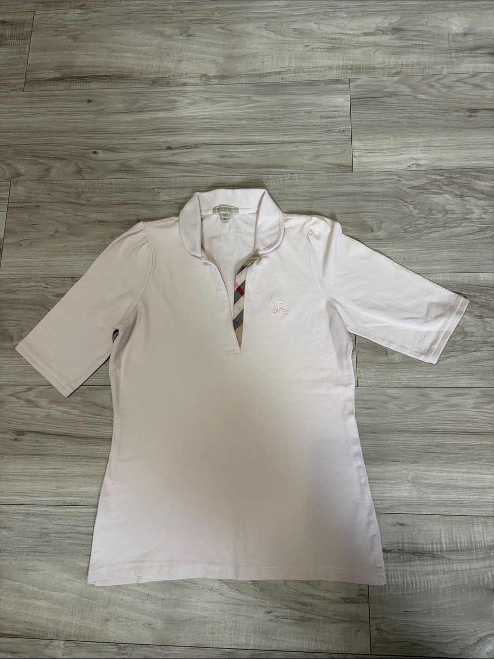 Burberry Pale Pink Girls' Polo with Signature Plaid Trim